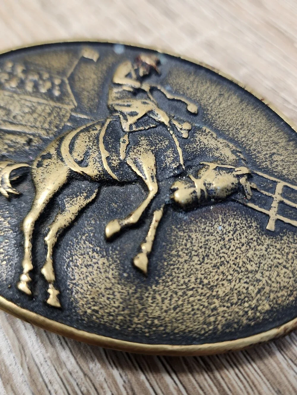 VINTAGE Solid Brass Bronc Riding Cowboy Rodeo Belt Buckle USA